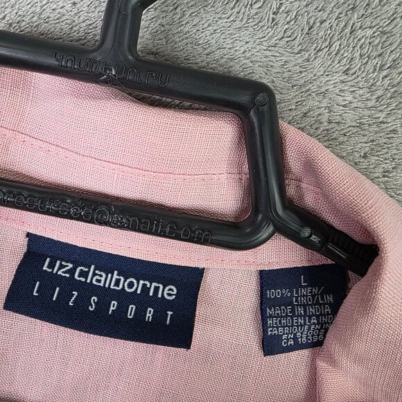 Womens Liz Claiborne Liz Sport Pink 100% Linen Shirt Button Up Long Sleeve L - Picture 2 of 6